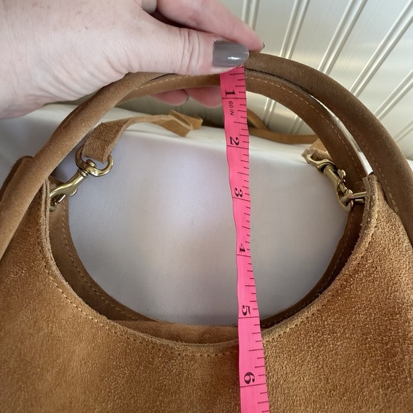 OLIVEVE EMILIA SMALL TOP HANDLE CROSSBODY BAG PURSE BROWN TAN ITALIAN SUEDE - Picture 13 of 16